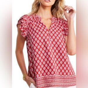 VINEYARD VINES Vineyard Tile Ruffle Top in Lighthouse Red – Medium